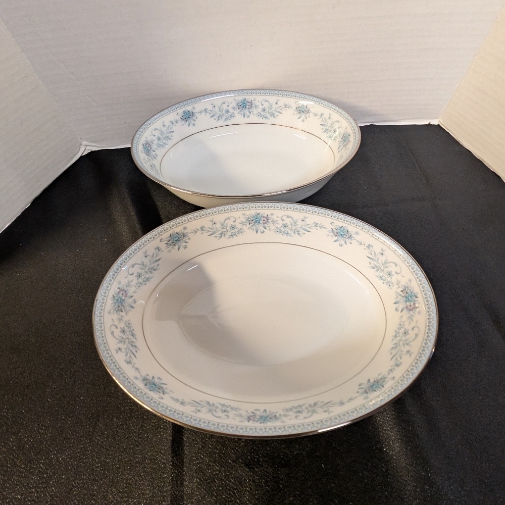 2  Vintage Contemporary Noritake Blue Hill 2482  Oval Serving Vegetable Bowl Lot